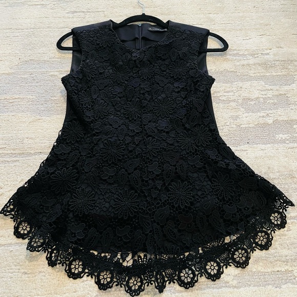 Zara Black Lace Sleeveless Peplum Top - Picture 2 of 6